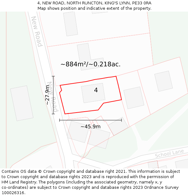 4, NEW ROAD, NORTH RUNCTON, KING'S LYNN, PE33 0RA: Plot and title map