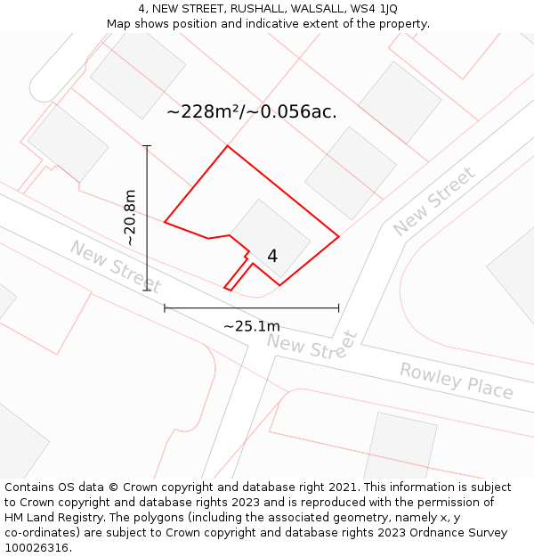 4, NEW STREET, RUSHALL, WALSALL, WS4 1JQ: Plot and title map