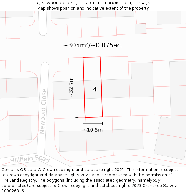 4, NEWBOLD CLOSE, OUNDLE, PETERBOROUGH, PE8 4QS: Plot and title map