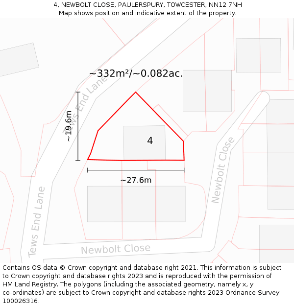 4, NEWBOLT CLOSE, PAULERSPURY, TOWCESTER, NN12 7NH: Plot and title map