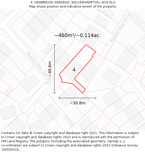 4, NEWBRIDGE GARDENS, WOLVERHAMPTON, WV6 0LG: Plot and title map