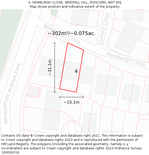 4, NEWBURGH CLOSE, WINDMILL HILL, RUNCORN, WA7 6NJ: Plot and title map
