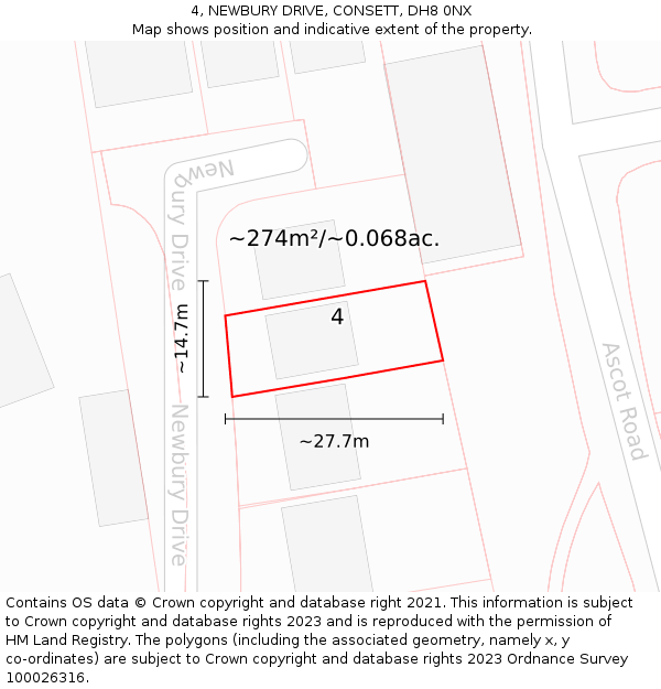 4, NEWBURY DRIVE, CONSETT, DH8 0NX: Plot and title map