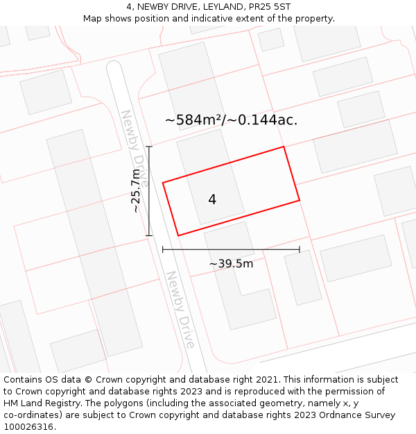 4, NEWBY DRIVE, LEYLAND, PR25 5ST: Plot and title map