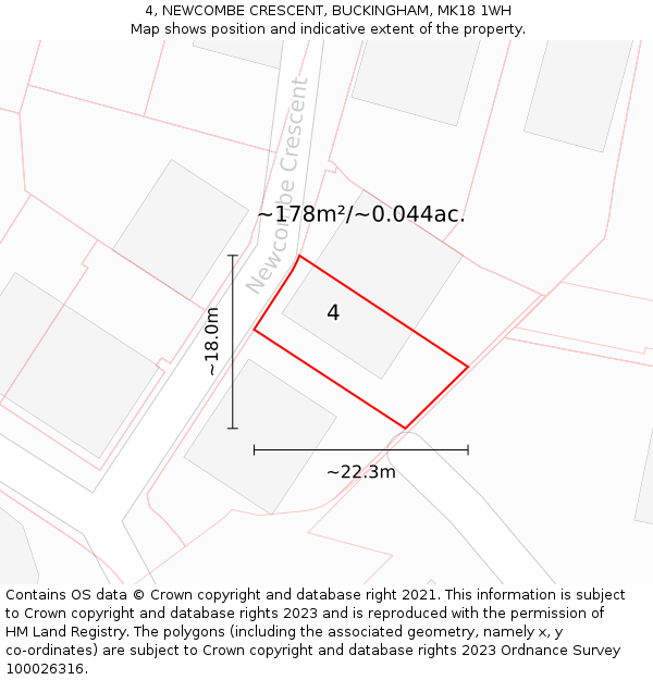 4, NEWCOMBE CRESCENT, BUCKINGHAM, MK18 1WH: Plot and title map