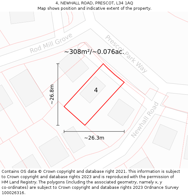4, NEWHALL ROAD, PRESCOT, L34 1AQ: Plot and title map