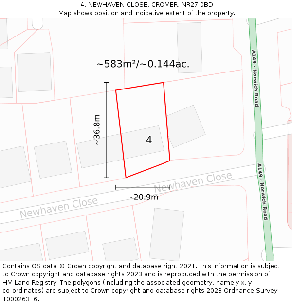 4, NEWHAVEN CLOSE, CROMER, NR27 0BD: Plot and title map