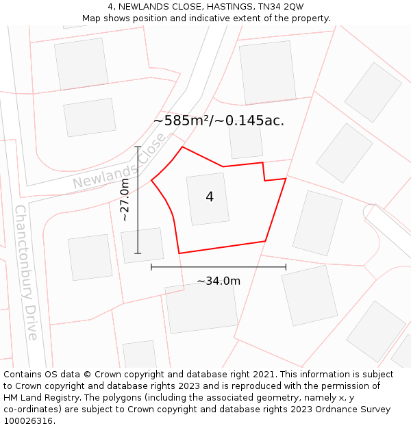 4, NEWLANDS CLOSE, HASTINGS, TN34 2QW: Plot and title map