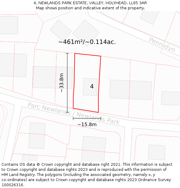 4, NEWLANDS PARK ESTATE, VALLEY, HOLYHEAD, LL65 3AR: Plot and title map