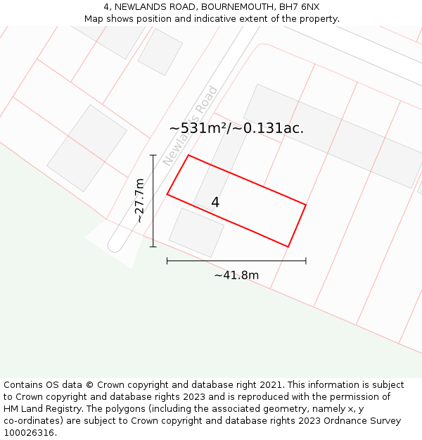 4, NEWLANDS ROAD, BOURNEMOUTH, BH7 6NX: Plot and title map
