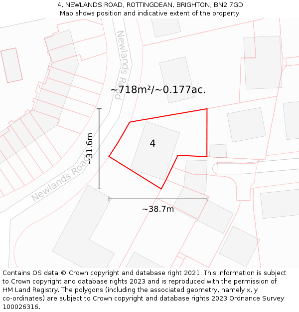 4, NEWLANDS ROAD, ROTTINGDEAN, BRIGHTON, BN2 7GD: Plot and title map