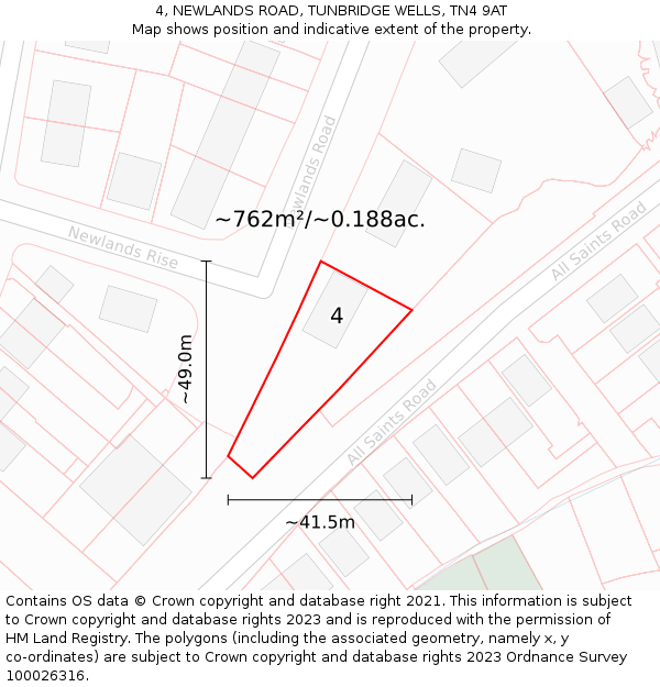 4, NEWLANDS ROAD, TUNBRIDGE WELLS, TN4 9AT: Plot and title map