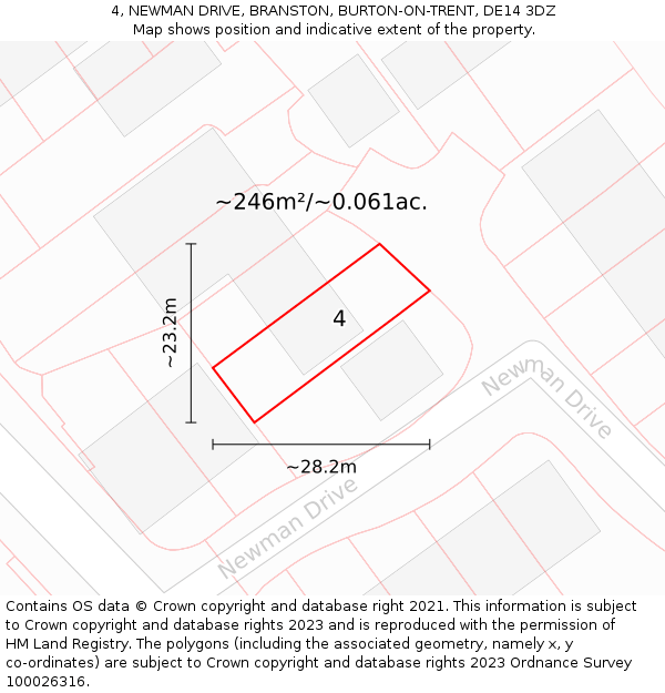 4, NEWMAN DRIVE, BRANSTON, BURTON-ON-TRENT, DE14 3DZ: Plot and title map