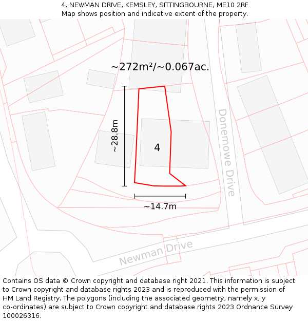 4, NEWMAN DRIVE, KEMSLEY, SITTINGBOURNE, ME10 2RF: Plot and title map