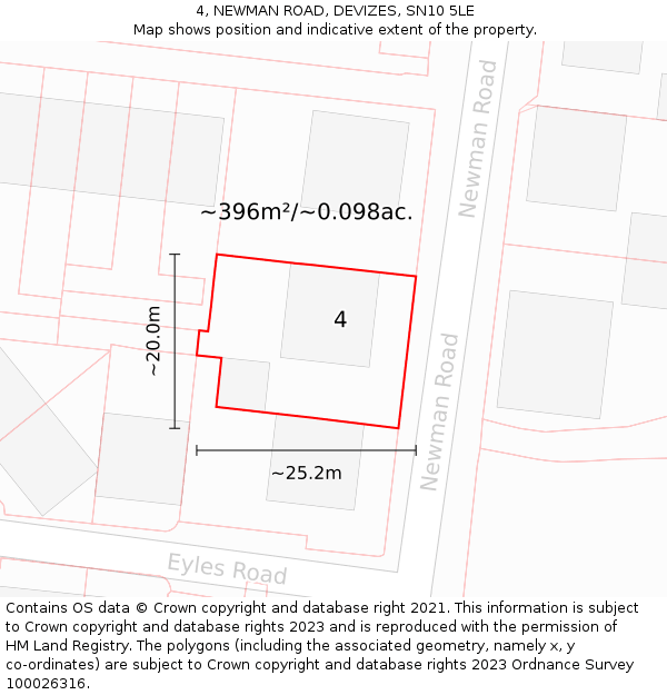 4, NEWMAN ROAD, DEVIZES, SN10 5LE: Plot and title map