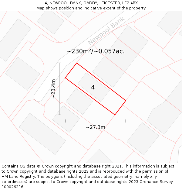 4, NEWPOOL BANK, OADBY, LEICESTER, LE2 4RX: Plot and title map