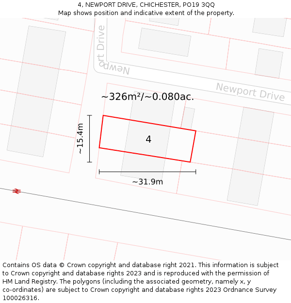 4, NEWPORT DRIVE, CHICHESTER, PO19 3QQ: Plot and title map