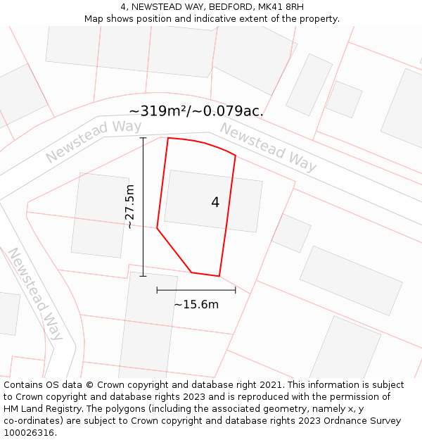 4, NEWSTEAD WAY, BEDFORD, MK41 8RH: Plot and title map