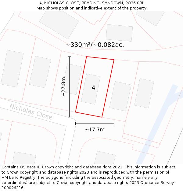 4, NICHOLAS CLOSE, BRADING, SANDOWN, PO36 0BL: Plot and title map
