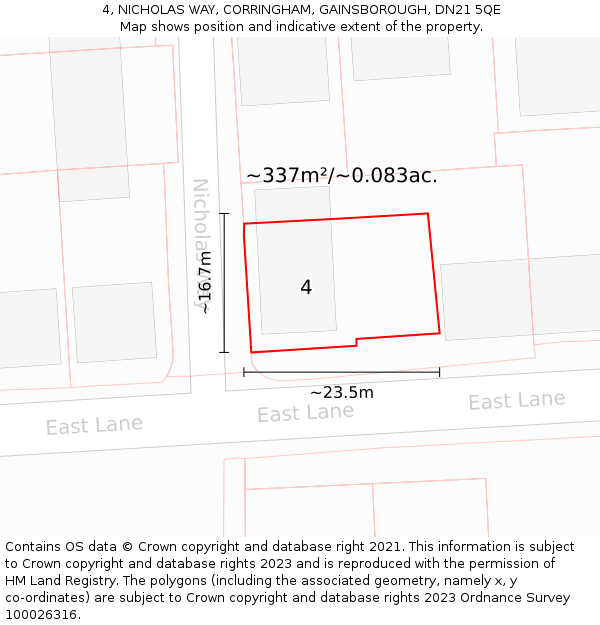 4, NICHOLAS WAY, CORRINGHAM, GAINSBOROUGH, DN21 5QE: Plot and title map
