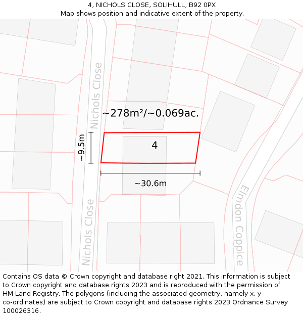 4, NICHOLS CLOSE, SOLIHULL, B92 0PX: Plot and title map