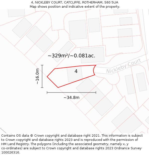 4, NICKLEBY COURT, CATCLIFFE, ROTHERHAM, S60 5UA: Plot and title map