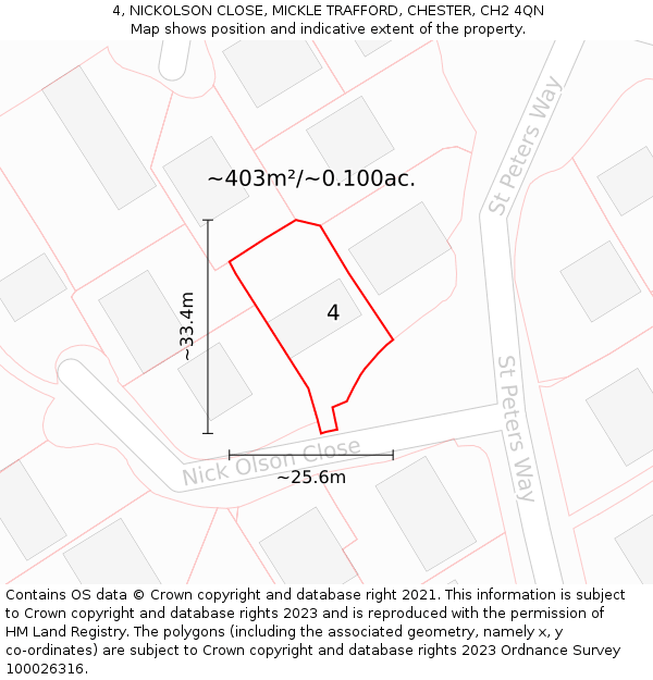 4, NICKOLSON CLOSE, MICKLE TRAFFORD, CHESTER, CH2 4QN: Plot and title map