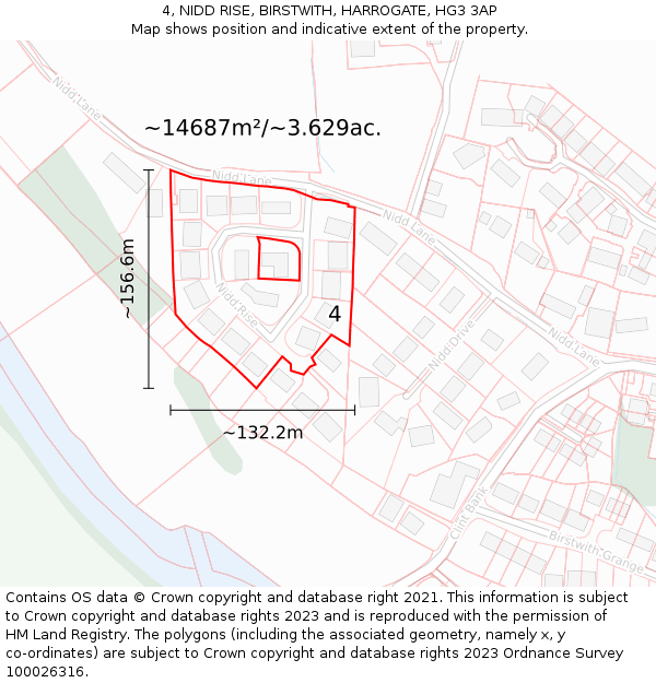 4, NIDD RISE, BIRSTWITH, HARROGATE, HG3 3AP: Plot and title map