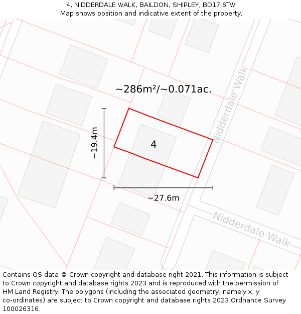 4, NIDDERDALE WALK, BAILDON, SHIPLEY, BD17 6TW: Plot and title map