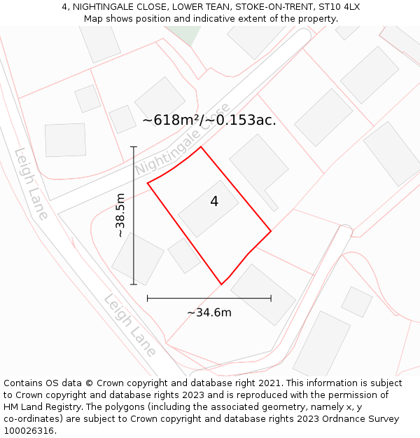 4, NIGHTINGALE CLOSE, LOWER TEAN, STOKE-ON-TRENT, ST10 4LX: Plot and title map