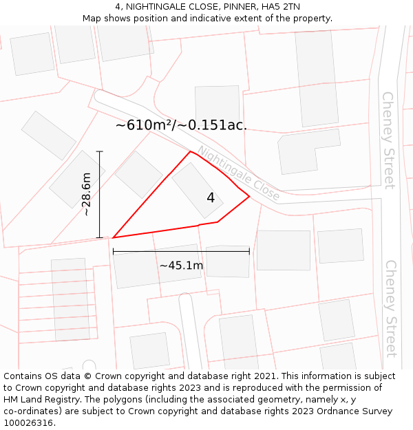 4, NIGHTINGALE CLOSE, PINNER, HA5 2TN: Plot and title map