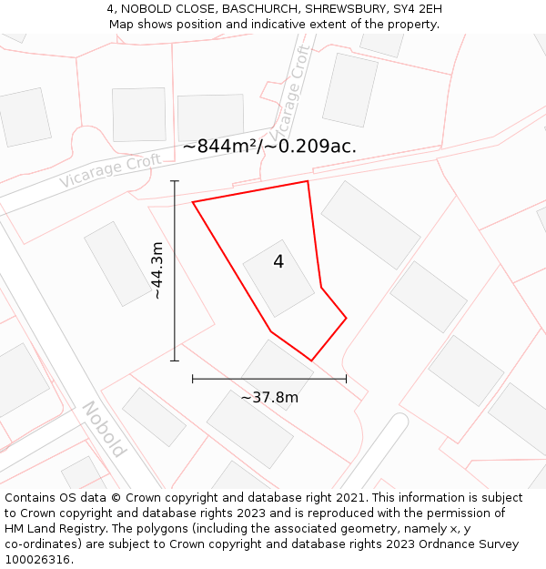 4, NOBOLD CLOSE, BASCHURCH, SHREWSBURY, SY4 2EH: Plot and title map