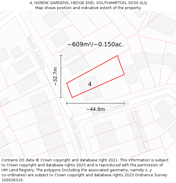 4, NORDIK GARDENS, HEDGE END, SOUTHAMPTON, SO30 0LQ: Plot and title map