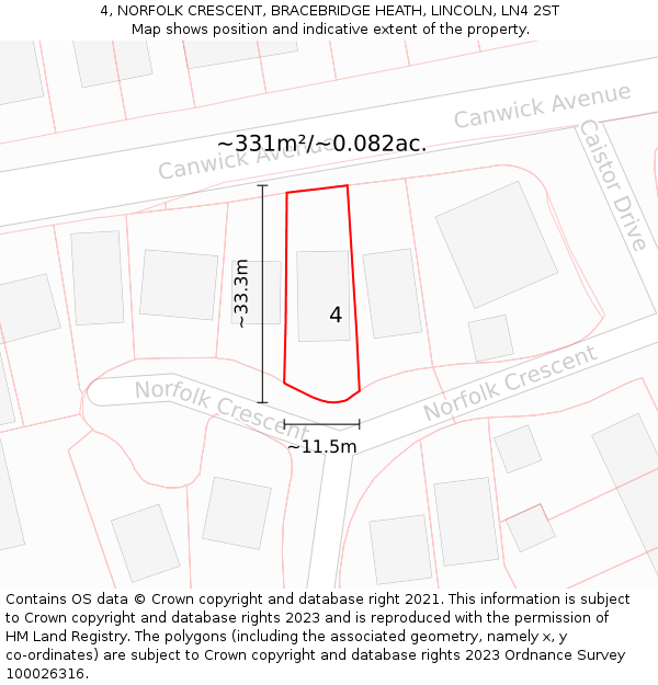 4, NORFOLK CRESCENT, BRACEBRIDGE HEATH, LINCOLN, LN4 2ST: Plot and title map
