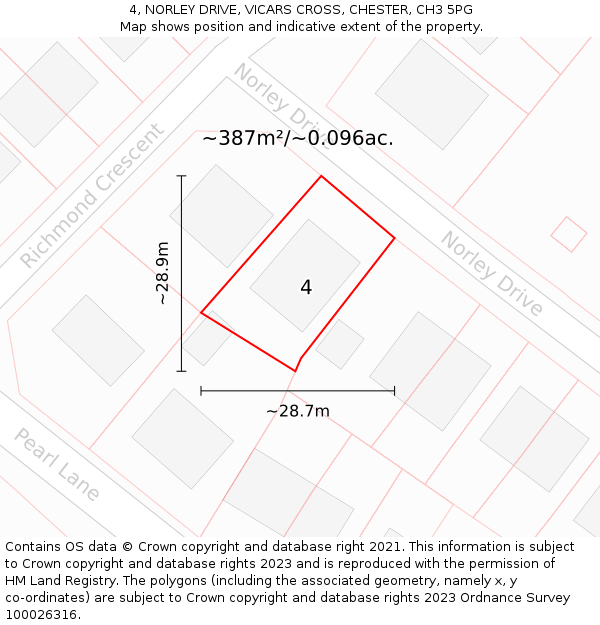 4, NORLEY DRIVE, VICARS CROSS, CHESTER, CH3 5PG: Plot and title map
