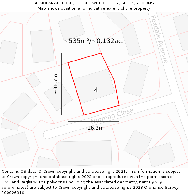 4, NORMAN CLOSE, THORPE WILLOUGHBY, SELBY, YO8 9NS: Plot and title map