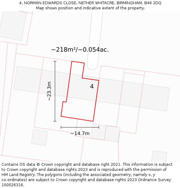 4, NORMAN EDWARDS CLOSE, NETHER WHITACRE, BIRMINGHAM, B46 2DQ: Plot and title map