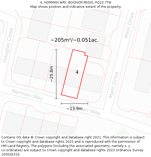 4, NORMAN WAY, BOGNOR REGIS, PO22 7TW: Plot and title map