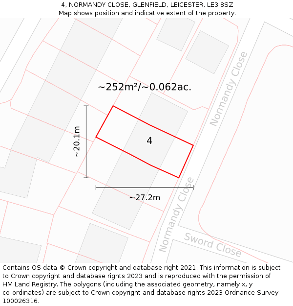4, NORMANDY CLOSE, GLENFIELD, LEICESTER, LE3 8SZ: Plot and title map