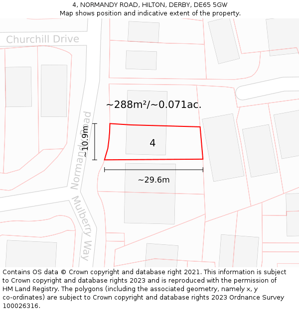 4, NORMANDY ROAD, HILTON, DERBY, DE65 5GW: Plot and title map