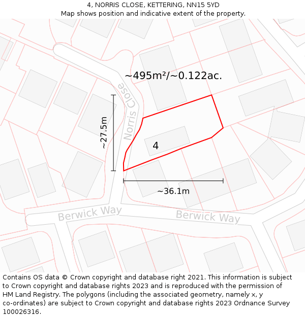 4, NORRIS CLOSE, KETTERING, NN15 5YD: Plot and title map