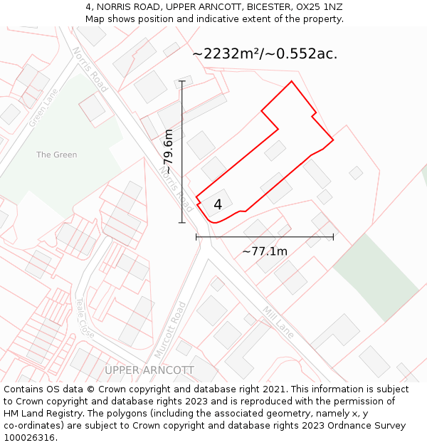 4, NORRIS ROAD, UPPER ARNCOTT, BICESTER, OX25 1NZ: Plot and title map