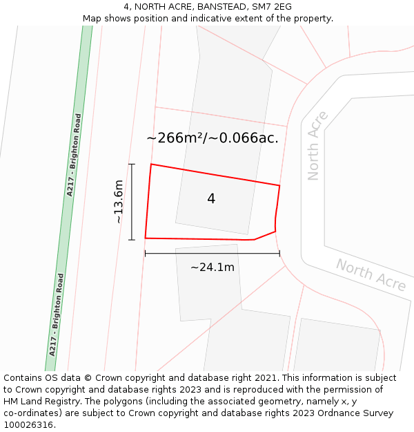4, NORTH ACRE, BANSTEAD, SM7 2EG: Plot and title map