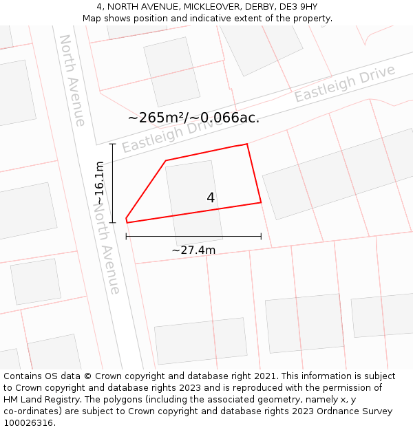 4, NORTH AVENUE, MICKLEOVER, DERBY, DE3 9HY: Plot and title map