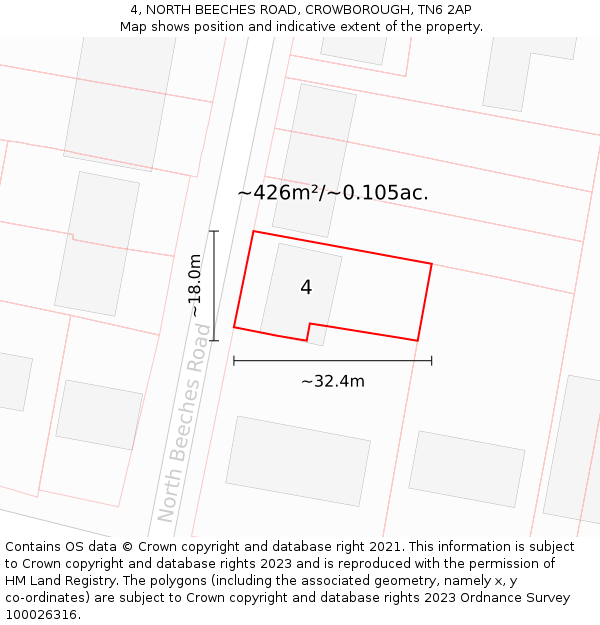 4, NORTH BEECHES ROAD, CROWBOROUGH, TN6 2AP: Plot and title map