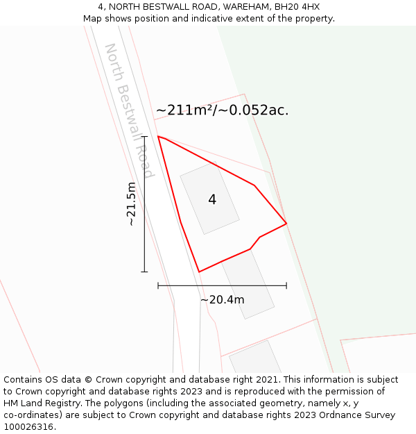 4, NORTH BESTWALL ROAD, WAREHAM, BH20 4HX: Plot and title map