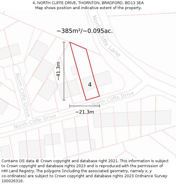 4, NORTH CLIFFE DRIVE, THORNTON, BRADFORD, BD13 3EA: Plot and title map