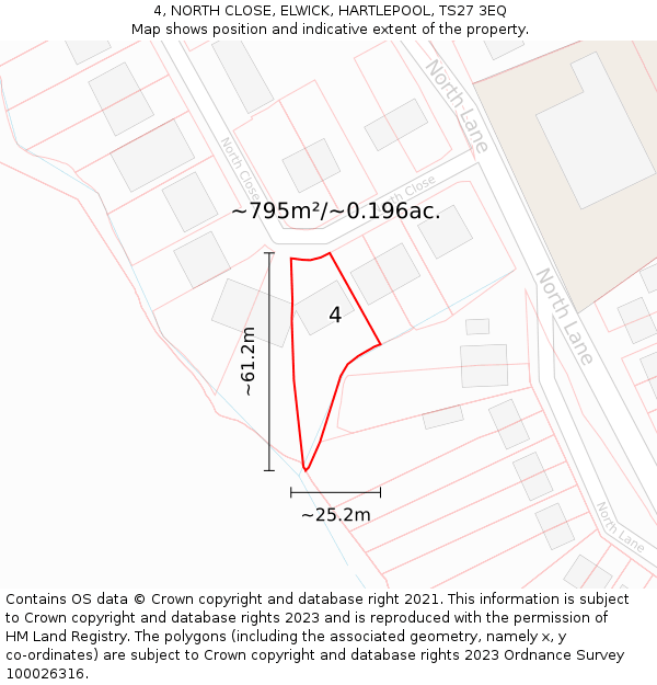 4, NORTH CLOSE, ELWICK, HARTLEPOOL, TS27 3EQ: Plot and title map
