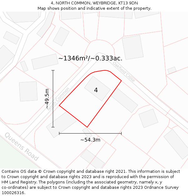 4, NORTH COMMON, WEYBRIDGE, KT13 9DN: Plot and title map