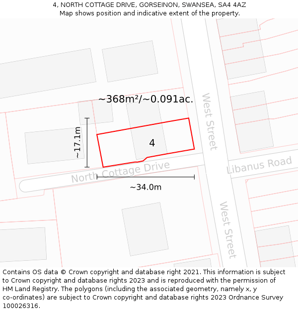 4, NORTH COTTAGE DRIVE, GORSEINON, SWANSEA, SA4 4AZ: Plot and title map